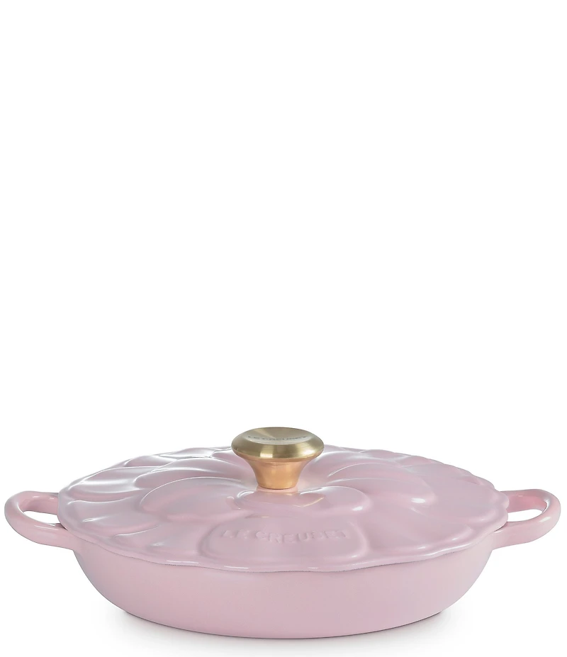 Le Creuset Signature Enameled Cast Iron White with Gold Knob Petal Braiser, 2.25qt.