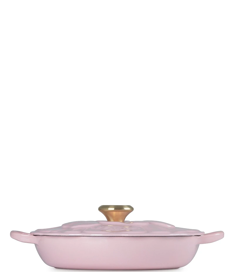 Le Creuset Signature Enameled Cast Iron White with Gold Knob Petal Braiser, 2.25qt.