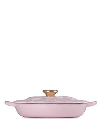 Le Creuset Signature Enameled Cast Iron White with Gold Knob Petal Braiser, 2.25qt.