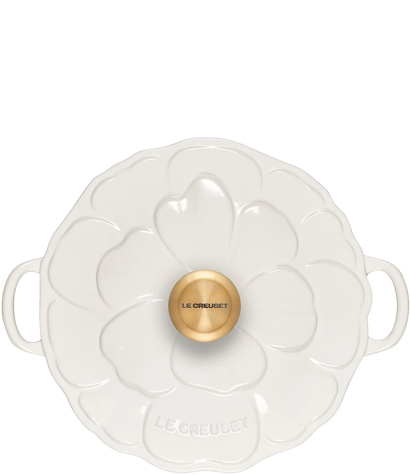 Le Creuset Signature Enameled Cast Iron White with Gold Knob Petal Braiser, 2.25qt.