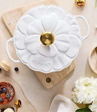 Le Creuset Signature Enameled Cast Iron White with Gold Knob Petal Braiser, 2.25qt.