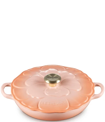 Le Creuset Signature Enameled Cast Iron White with Gold Knob Petal Braiser, 2.25qt.