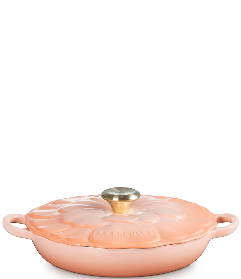 Le Creuset Signature Enameled Cast Iron White with Gold Knob Petal Braiser, 2.25qt.