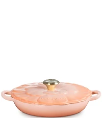 Le Creuset Signature Enameled Cast Iron White with Gold Knob Petal Braiser, 2.25qt.