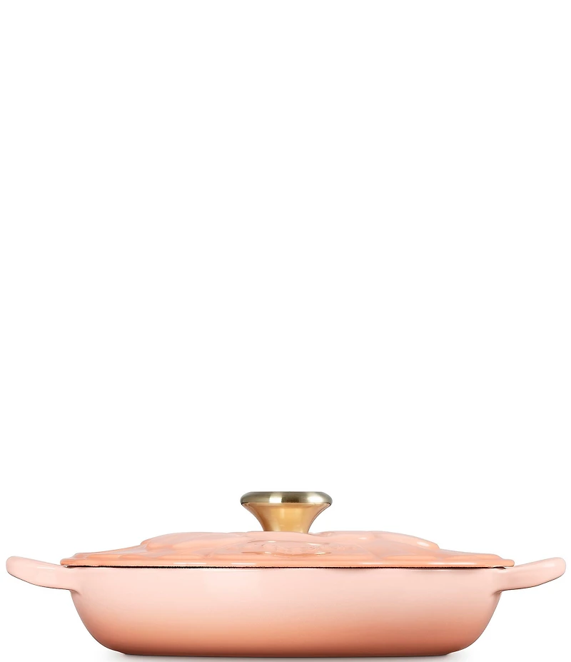 Le Creuset Signature Enameled Cast Iron White with Gold Knob Petal Braiser, 2.25qt.