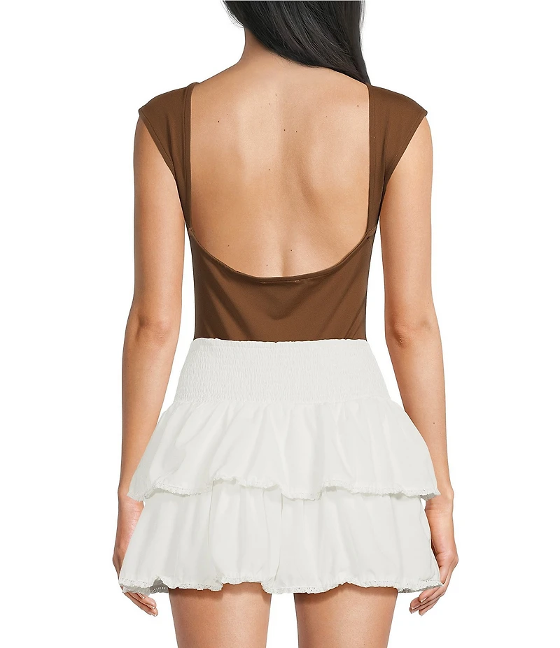 Le Lis Boat Neck Cap Sleeve Open Back Bodysuit