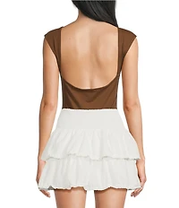 Le Lis Boat Neck Cap Sleeve Open Back Bodysuit