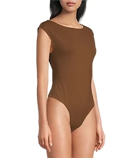 Le Lis Boat Neck Cap Sleeve Open Back Bodysuit