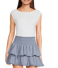 Le Lis Boat Neck Cap Sleeve Open Back Bodysuit