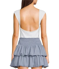 Le Lis Boat Neck Cap Sleeve Open Back Bodysuit