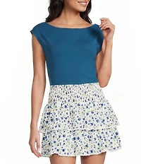 Le Lis Boat Neck Cap Sleeve Open Back Bodysuit