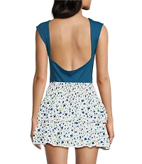 Le Lis Boat Neck Cap Sleeve Open Back Bodysuit