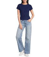 Le Lis Button Front Short Sleeve Top