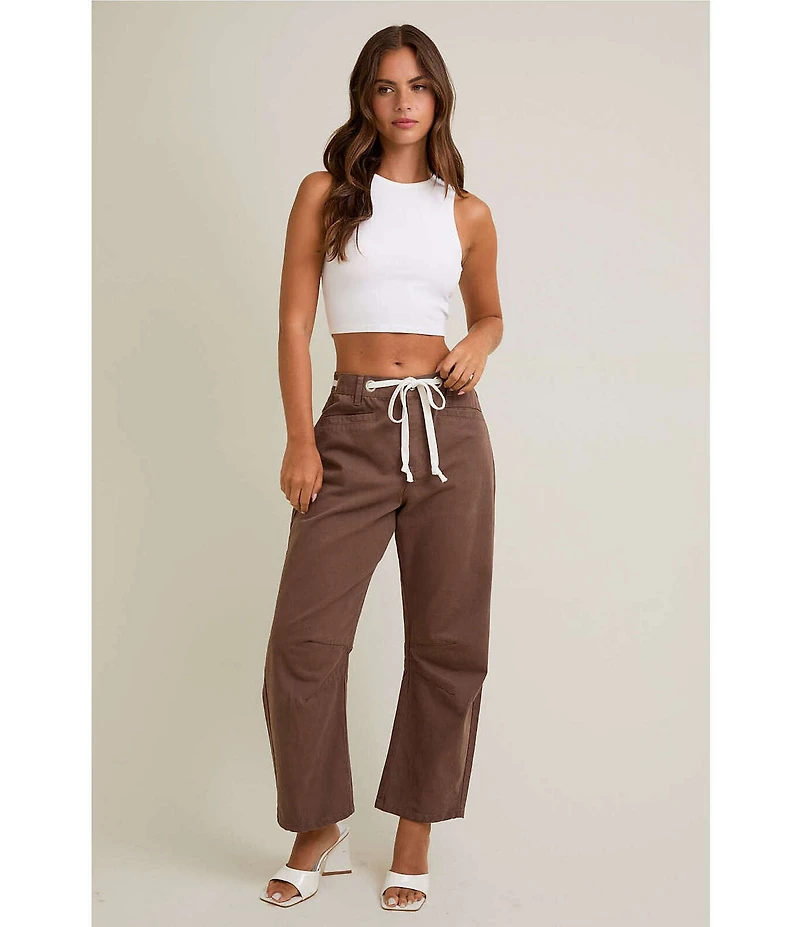 Le Lis High Rise Drawstring Tie Waist Barrel Jeans