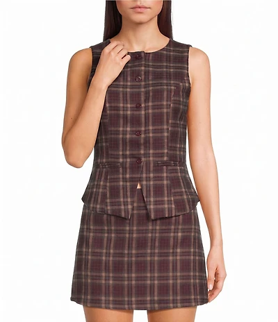 Le Lis Plaid Button Front Vest