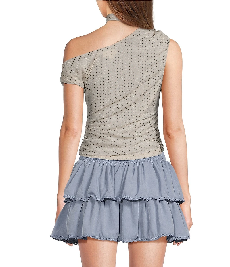 Le Lis Polka Dot One Shoulder Scarf Top