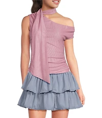 Le Lis Polka Dot One Shoulder Scarf Top