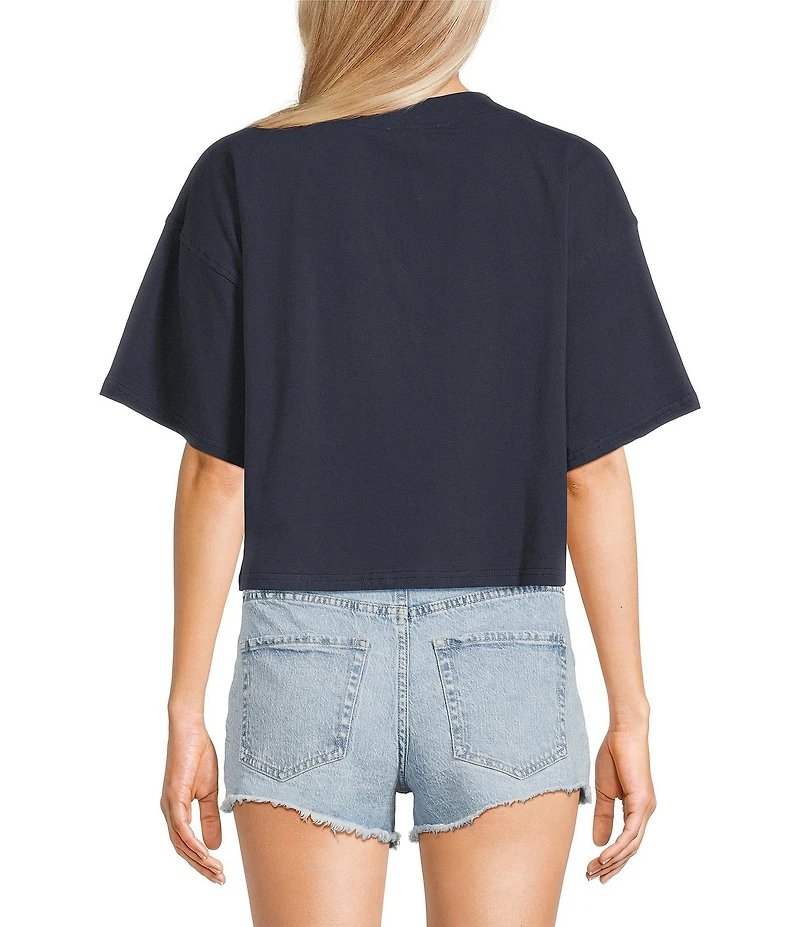 Le Lis Short Sleeve V-Neck Game Day Lace Cropped Tee