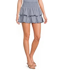 Le Lis Smocked Waist Tiered Lace Trim Mini Skirt