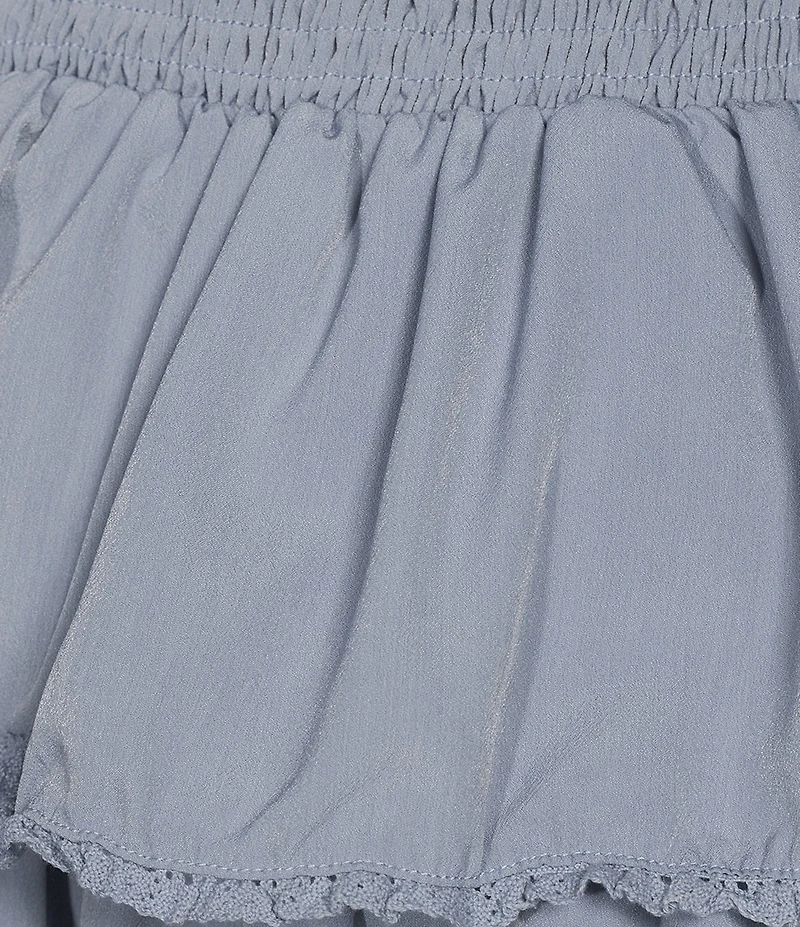 Le Lis Smocked Waist Tiered Lace Trim Mini Skirt