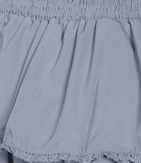 Le Lis Smocked Waist Tiered Lace Trim Mini Skirt