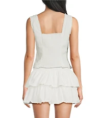 Le Lis Square Neck Button Front Corset Lace Trim Top