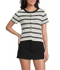 Le Lis Striped Short Sleeve Button Front Top