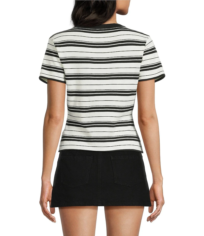Le Lis Striped Short Sleeve Button Front Top