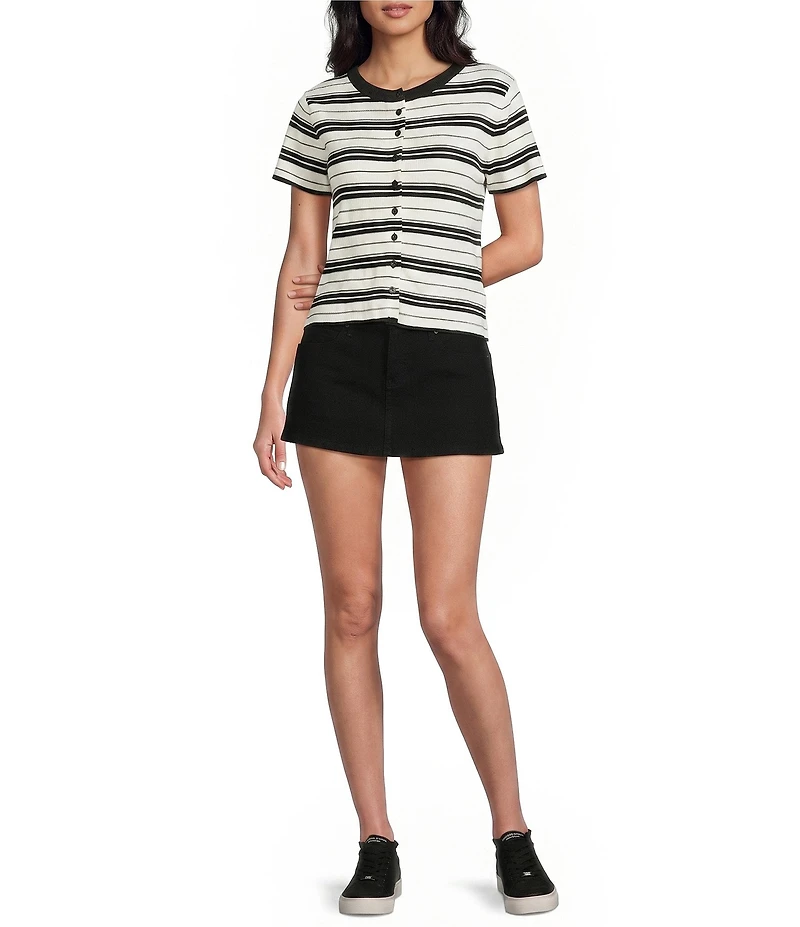 Le Lis Striped Short Sleeve Button Front Top