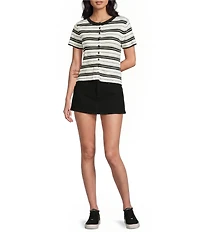 Le Lis Striped Short Sleeve Button Front Top