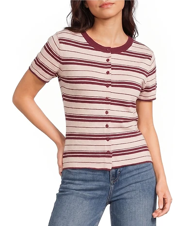 Le Lis Striped Short Sleeve Button Front Top