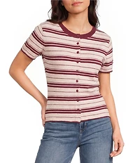 Le Lis Striped Short Sleeve Button Front Top
