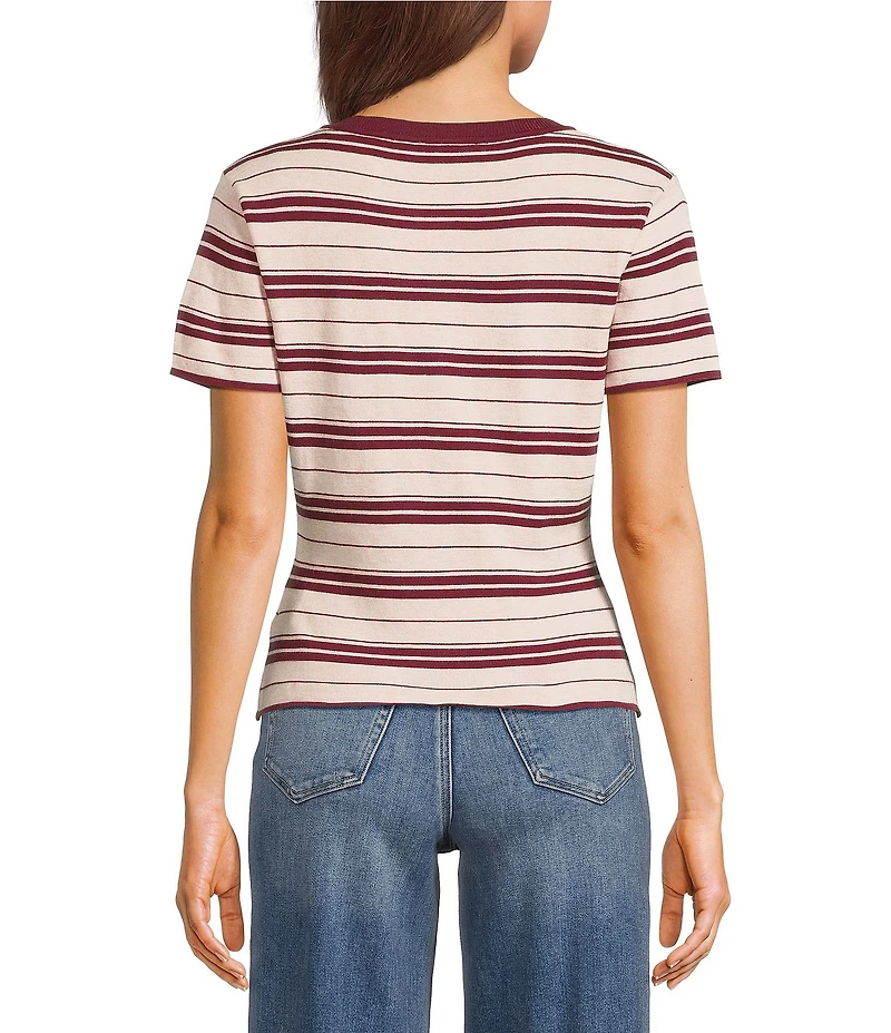 Le Lis Striped Short Sleeve Button Front Top