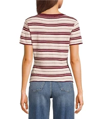 Le Lis Striped Short Sleeve Button Front Top
