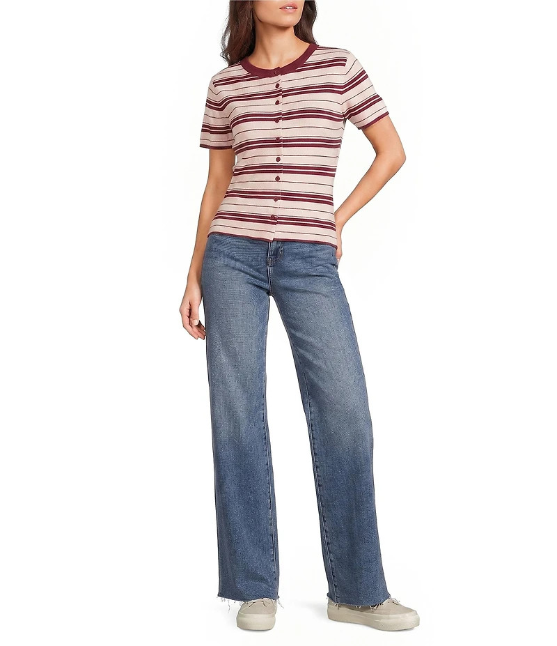 Le Lis Striped Short Sleeve Button Front Top