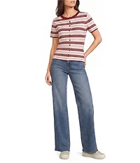Le Lis Striped Short Sleeve Button Front Top