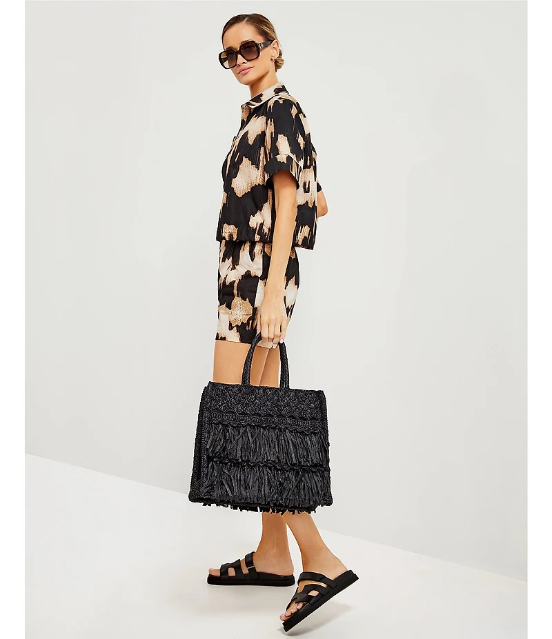 Le'AL.X Coordinating Printed Button Front Short Sleeve Cropped Camp Shirt