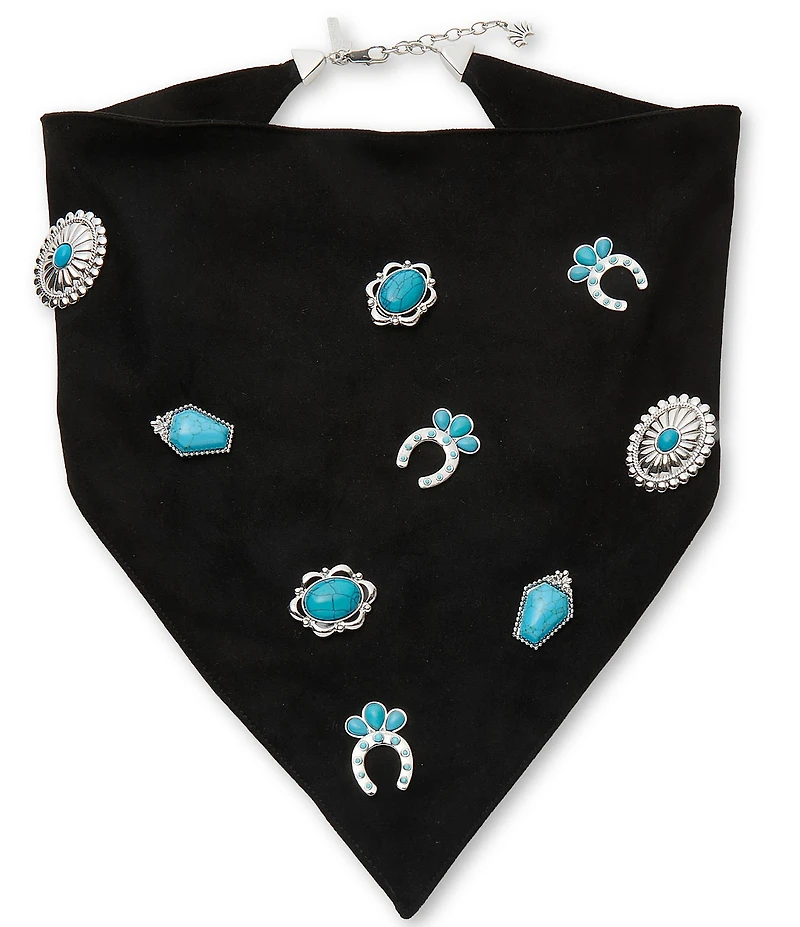 Lele Sadoughi Bonnie Concho Charm Bandana Scarf Statement Necklace