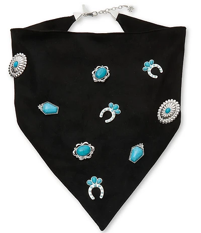 Lele Sadoughi Bonnie Concho Charm Bandana Scarf Statement Necklace
