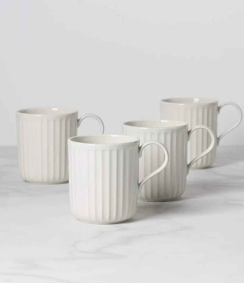 Lenox French Perle Scallop Mugs, Set of 4