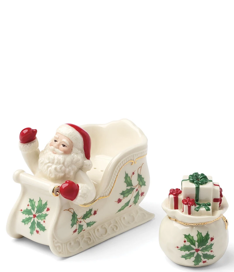 Lenox Holiday Collection Santa's Sleigh and Gift Bag Salt & Pepper Set