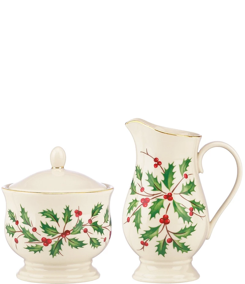 Lenox Holiday Festive Holly And Berry Creamer & Sugar Set