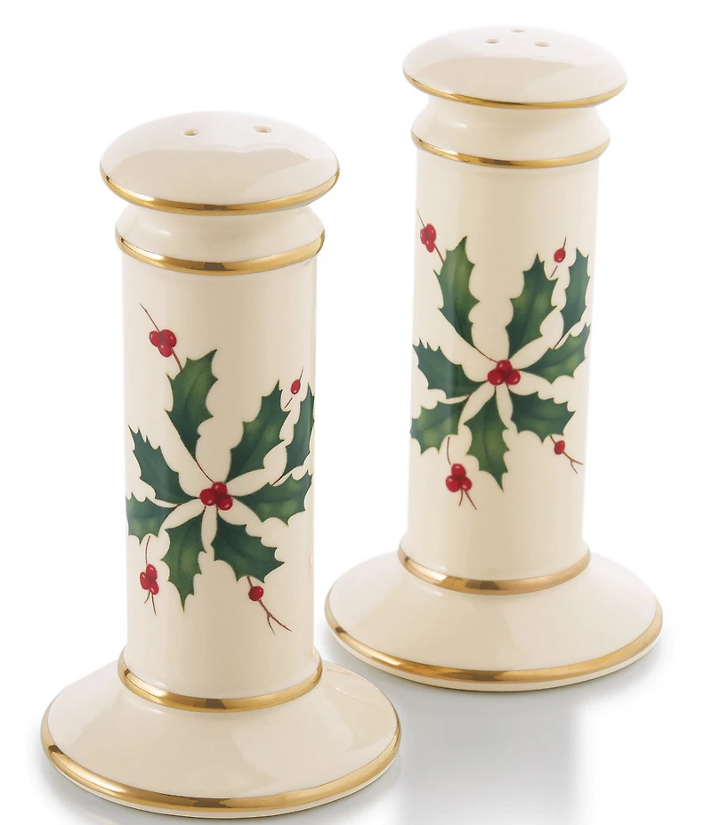 Lenox Holiday Poinsettia Leaf Motif Salt & Pepper Shaker Set