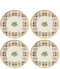 Lenox Holiday Tartan Plaid Accent Plates With 14K Gold Accents, Set of 4