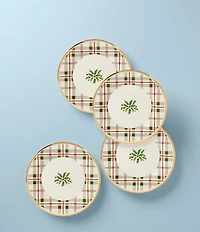 Lenox Holiday Tartan Plaid Accent Plates With 14K Gold Accents, Set of 4