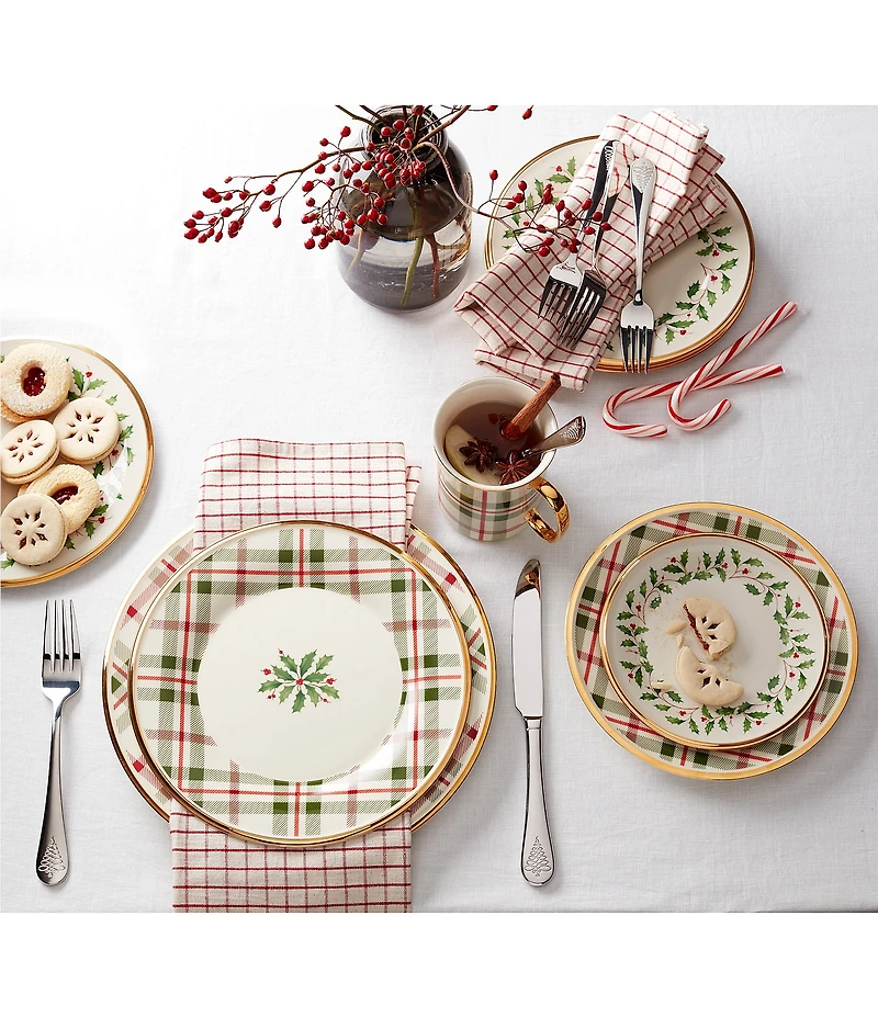 Lenox Holiday Tartan Plaid Dinner Plates, Set of 4