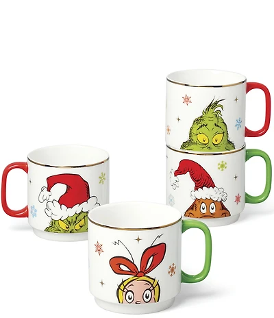 Lenox Merry Grinchmas Collection Assorted Stackable Mugs, Set of 4