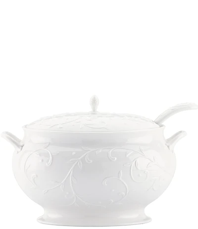 Lenox Opal Innocence Carved Scroll Porcelain Soup Tureen with Ladle