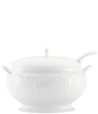 Lenox Opal Innocence Carved Scroll Porcelain Soup Tureen with Ladle