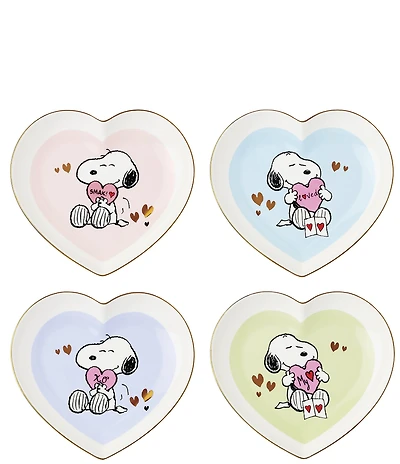 Lenox Snoopy Valentine's Day Collection Heart Plates - Set of 4